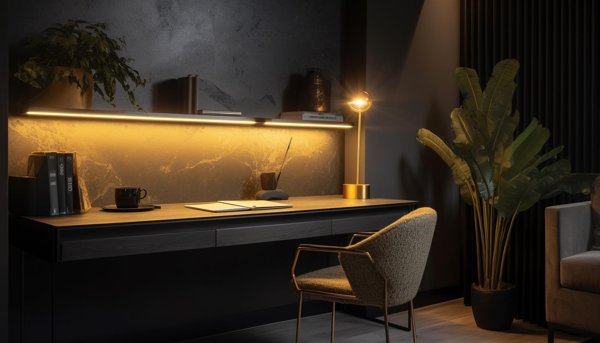 Espacio de trabajo minimalista e iluminado
