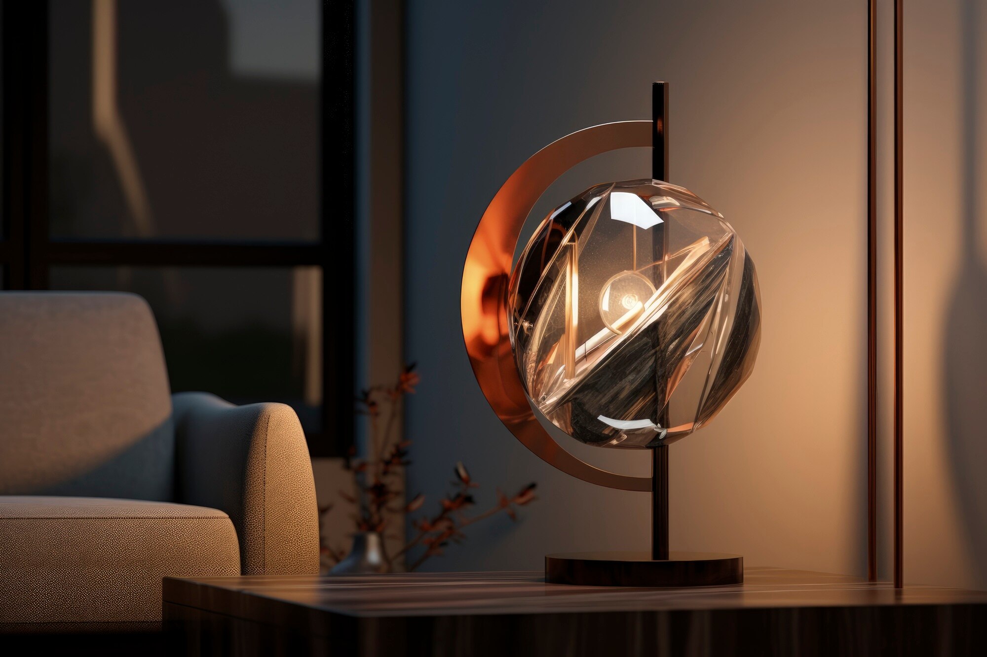 Lámpara de diseño iluminando un espacio